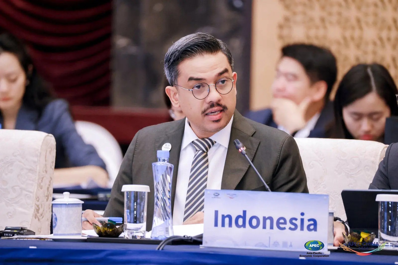 Menteri Usaha Mikro, Kecil, dan Menengah (UMKM), Maman Abdurrahman saat menyampaikan komitmen Indonesia dalam memperkuat ekosistem kewirausahaan dan memperluas akses pembiayaan yang inklusif bagi UMKM dalam Pertemuan Tingkat Menteri UMKM APEC (32nd APEC S